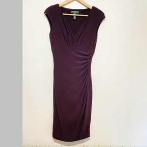Lauren Ralph Lauren Plum Ruched Sheath Dress Sleeveless Size 2 Elegant Preppy